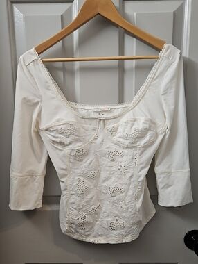 Free People Intimately Women's Cream Lace-Front Scoop Neck Top